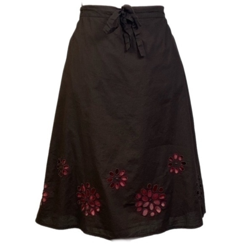 BODEN skirt in brown with pink underskirt and cut-out flower designs, 10-UK/6-US